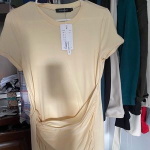 Pastel yellow tshirt dress with tie